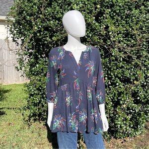 NWT ANTHRO Maeve Bohemian Babydoll 3/4 Sleeve Navy Floral T…
